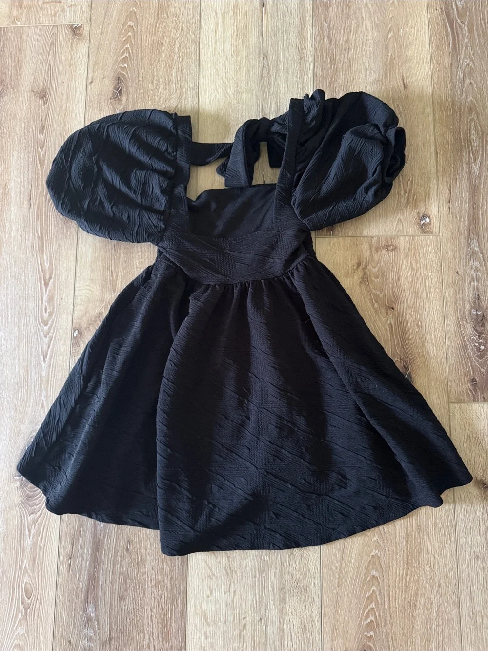 Free People | Black Puff-Sleeve Mini Dress with Tie Back | size XS
